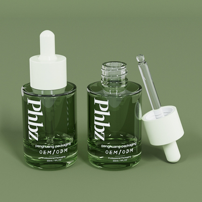 OEM 30ML 1 uncja Luksusowe szklane butelki z zakraplaczem Zielona butelka z serum