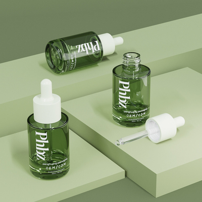 OEM 30ML 1 uncja Luksusowe szklane butelki z zakraplaczem Zielona butelka z serum