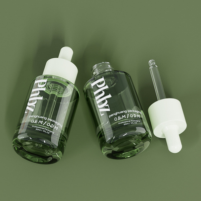 OEM 30ML 1 uncja Luksusowe szklane butelki z zakraplaczem Zielona butelka z serum