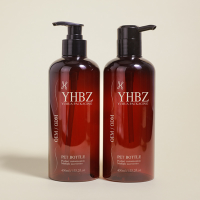 400 ml PET Plastic Plastic Shampoo And Conditioner Butelki okrągłe, bursztynowe butelki z pompą