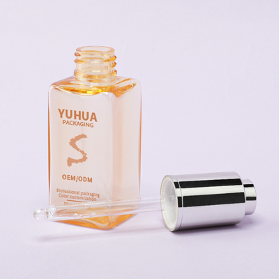 Butelki z zakraplaczem do serum w kształcie kwadratu z nadrukiem sitodrukowym/hot stampingiem/etykietą w kolorze przezroczystym zielonym, niebieskim lub białym