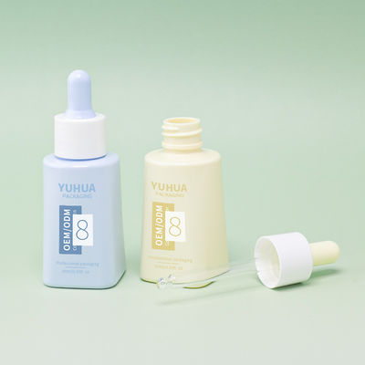 Niestandardowe logo 50ml PET kwadratowa butelka z zakraplaczem do serum z gumową nakrętką
