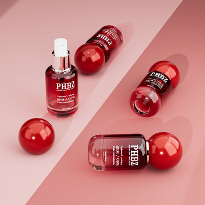 30 ml / 1 oz Pustka butelka z czerwonym szklanym serum kosmetycznym z okrągłą czapką kulkową, kolorystyczny OEM ODM opakowanie do pielęgnacji skóry do oleju eterycznego