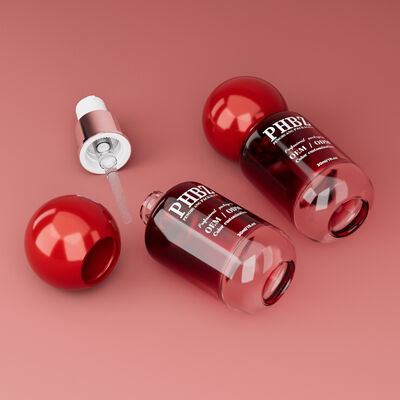 30 ml / 1 oz Pustka butelka z czerwonym szklanym serum kosmetycznym z okrągłą czapką kulkową, kolorystyczny OEM ODM opakowanie do pielęgnacji skóry do oleju eterycznego