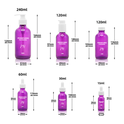 60 ml fioletowe butelki szklane Boston 2 uncje olejków eterycznych do masażu Butelka z zakraplaczem serum do pielęgnacji skóry