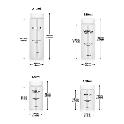 Przezroczysta cylindryczna plastikowa butelka z białą nakrętką 210 ml 120 ml