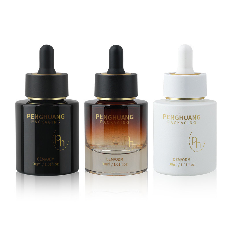 Okrągła szklana butelka z zakraplaczem z niestandardowym logo zgodnie z wymaganiami klienta