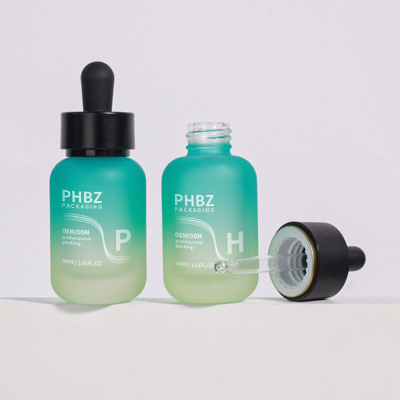 Zgodnie z wymaganiami klienta butelki z kropelkami 30 ml szklane okrągłe butelki z kropelkami maty typu pokrycia trwałe i opcja opakowania