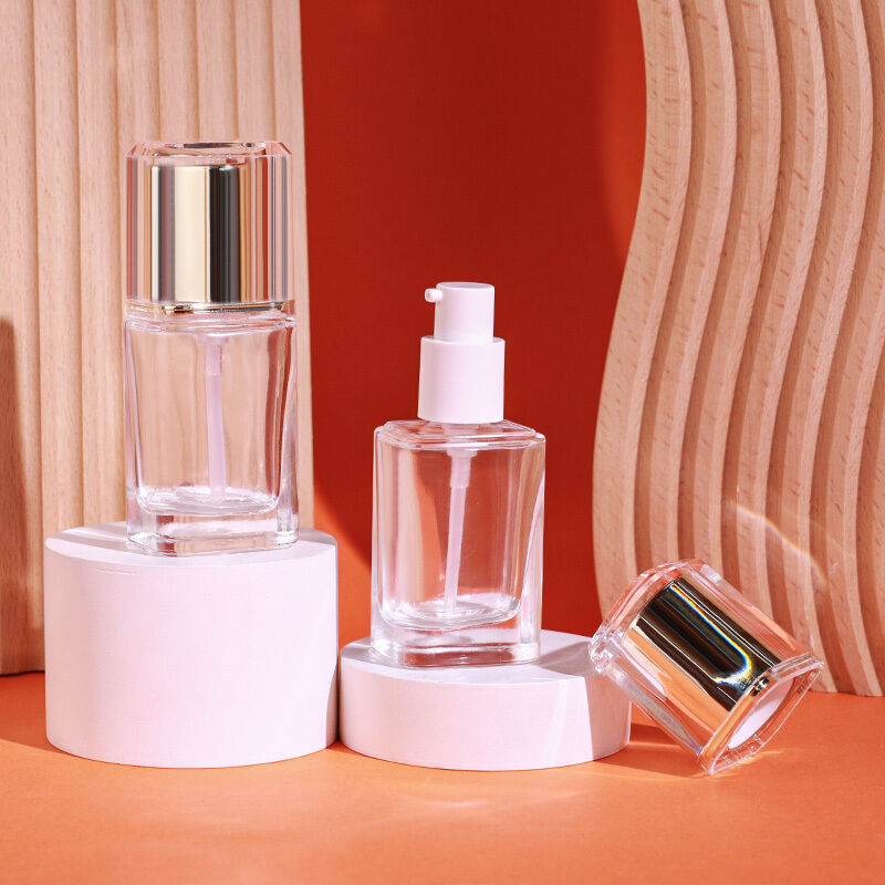 Szklane opakowania do podkładów w płynie o pojemności 30 ml, z możliwością personalizacji nadruku i trwałym, szczelnym, hermetycznym designem