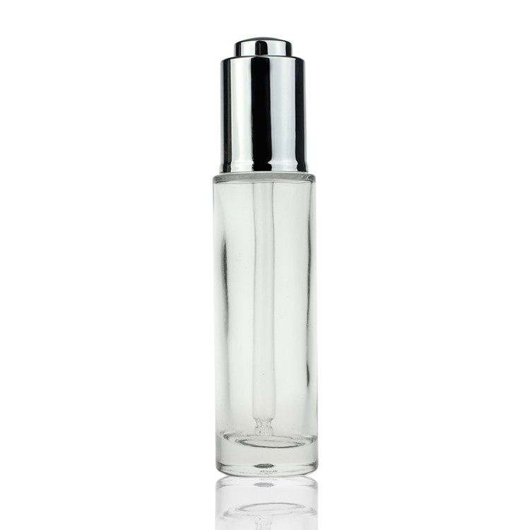 Cosmetic Glass Dropper Face Serum Bottles 30ml Clear Round Bottle