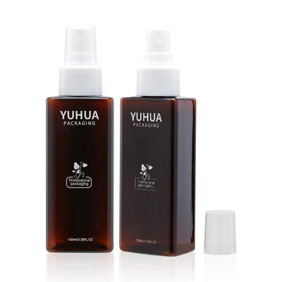 Cena fabryczna hurtowa 100 ml plastikowa butelka w kształcie kwadratu w kolorze bursztynowym z białą pompą natryskową w kolorze cistomzed