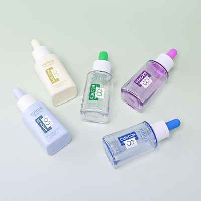 Niestandardowe logo 50ml PET kwadratowa butelka z zakraplaczem do serum z gumową nakrętką