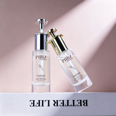Butelki z kroplomierzem do serum o cylindrycznym kształcie z szklanym kołnierzem, dostępne w różnych kolorach, idealne do opakowań produktów do pielęgnacji skóry