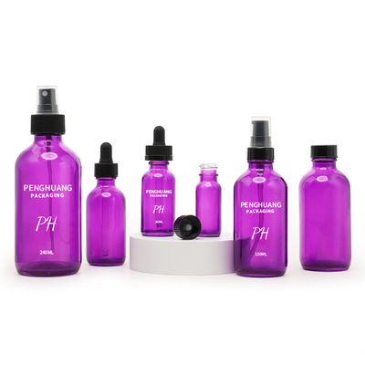 60 ml fioletowe butelki szklane Boston 2 uncje olejków eterycznych do masażu Butelka z zakraplaczem serum do pielęgnacji skóry